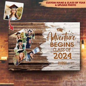 GeckoCustom The Adventure Begins Canvas Upload Photo, Graduation Gift HN590