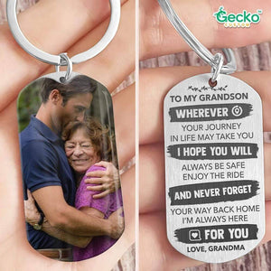 GeckoCustom To My Grandson Wherever Your Journey In Life Family Metal Keychain HN590