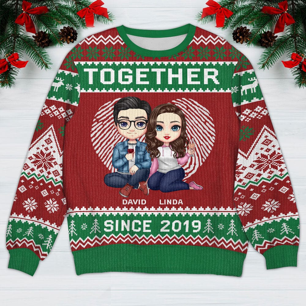 GeckoCustom Together Couple All-Over-Print Ugly Sweater Personalized Gift HO82 893074