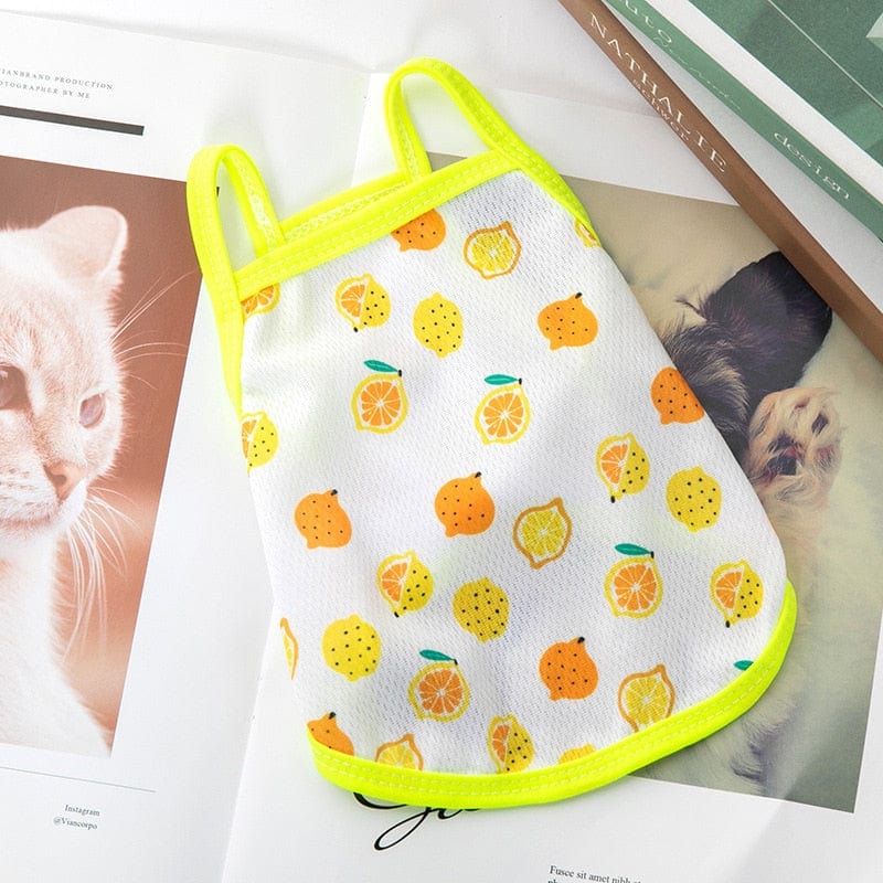 GeckoCustom Ultra Thin Dog Cooling Vest Breathable Mesh Cloth Pet Clothes for Small Dogs Cute Fruit Print Summer Puppy Cat Cheap T-shirt Lemon / XS