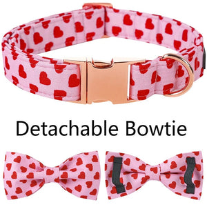 GeckoCustom Unique Style Paws Personlized Pink Valentine Dog Collar with Bow Heart Pet Collar Flower Dog Collar Large Medium Small Dog