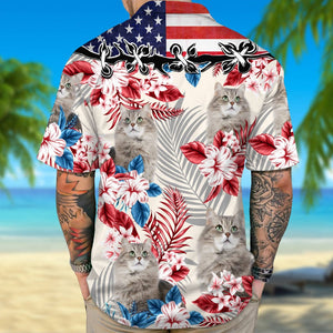 GeckoCustom Upload Cat Photo America Flag Hawaiian Shirt, N304 888389