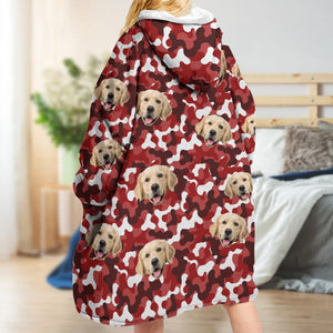 GeckoCustom Upload Dog Photo With Camouflage Pattern Hoodie Blanket N304 889360