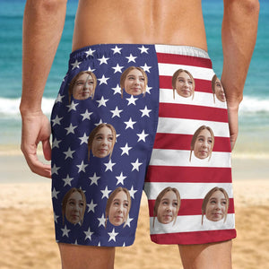 GeckoCustom Upload Human Face Photo American Flag Men's Beach Short TA29 889186