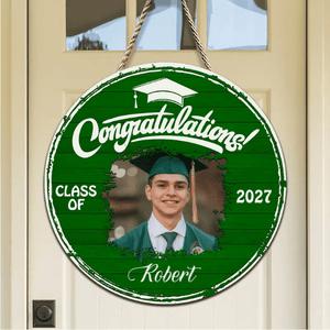 GeckoCustom Upload Photo Graduation Wooden Door Sign 892369