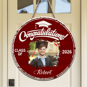 GeckoCustom Upload Photo Graduation Wooden Door Sign 892369