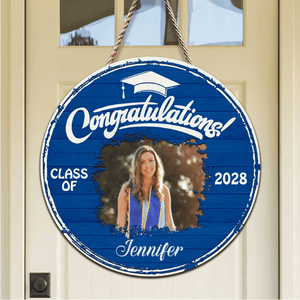 GeckoCustom Upload Photo Graduation Wooden Door Sign 892369