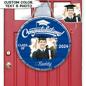 GeckoCustom Upload Photo Graduation Wooden Door Sign HN590