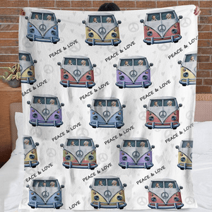 GeckoCustom Upload Photo Pastel Camper Van Baby And Dog Blanket, Custom Clipart, Upload Photo, HN590