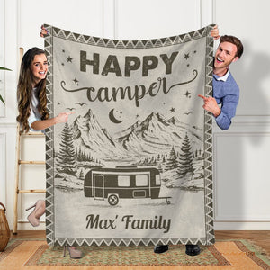 GeckoCustom Vintage Camping Woven Blanket, RV Camping Blanket, Camping Gift HN590