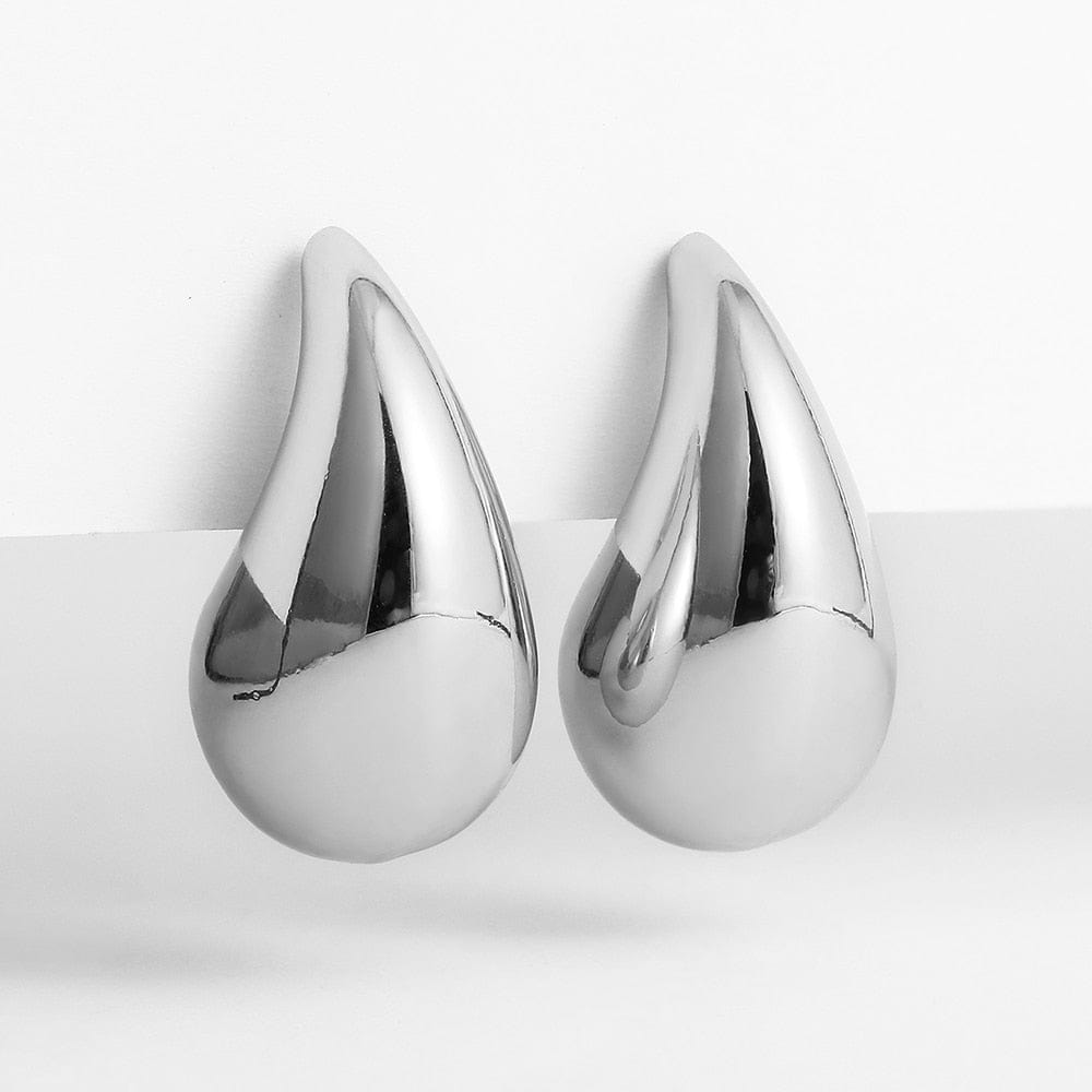 GeckoCustom Vintage Gold Plated Chunky Dome Drop Earrings for Women Glossy Stainless Steel Thick Teardrop Earrings Dupes Lightweight Hoops Silver