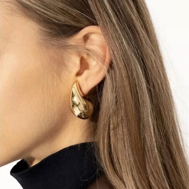 GeckoCustom Vintage Gold Plated Chunky Dome Drop Earrings for Women Glossy Stainless Steel Thick Teardrop Earrings Dupes Lightweight Hoops