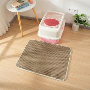 GeckoCustom Waterproof Pet Cat Litter Mat Double Layer Pet Litter Box Mat Non-slip Sand Cat Pad Washable Bed Mat Clean Pad Products Khaki / 30X30CM