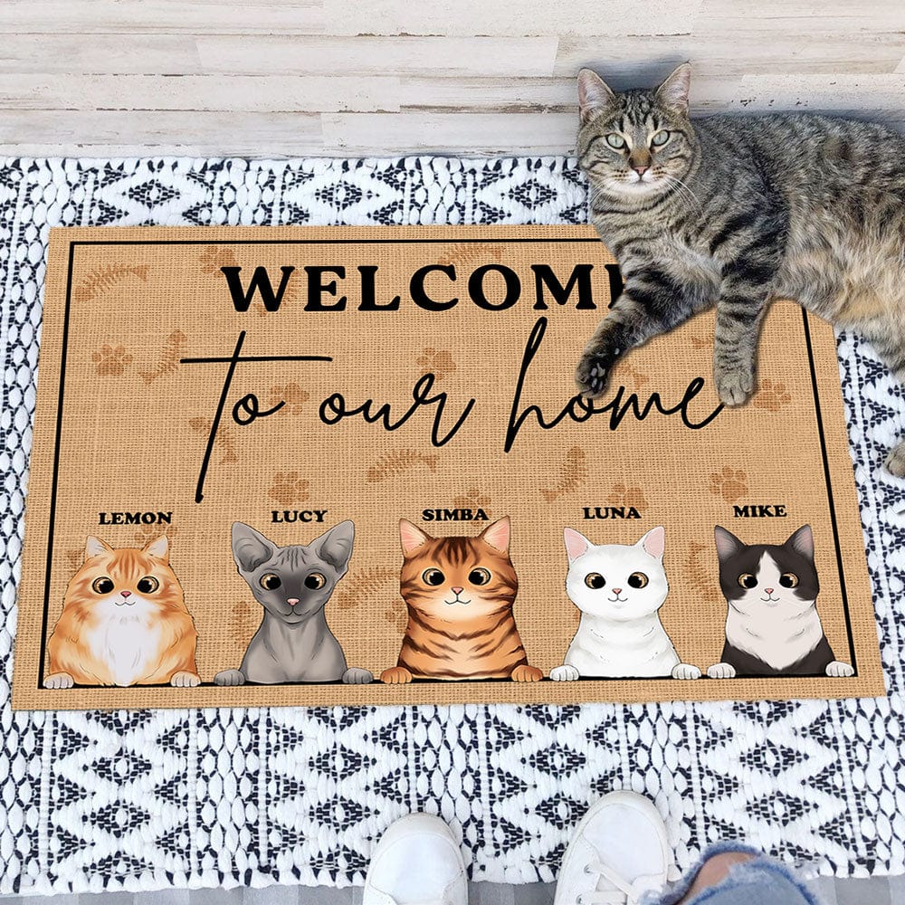GeckoCustom Welcome To Our Home Doormat For Cat Lover Personalized Gift T368 889673