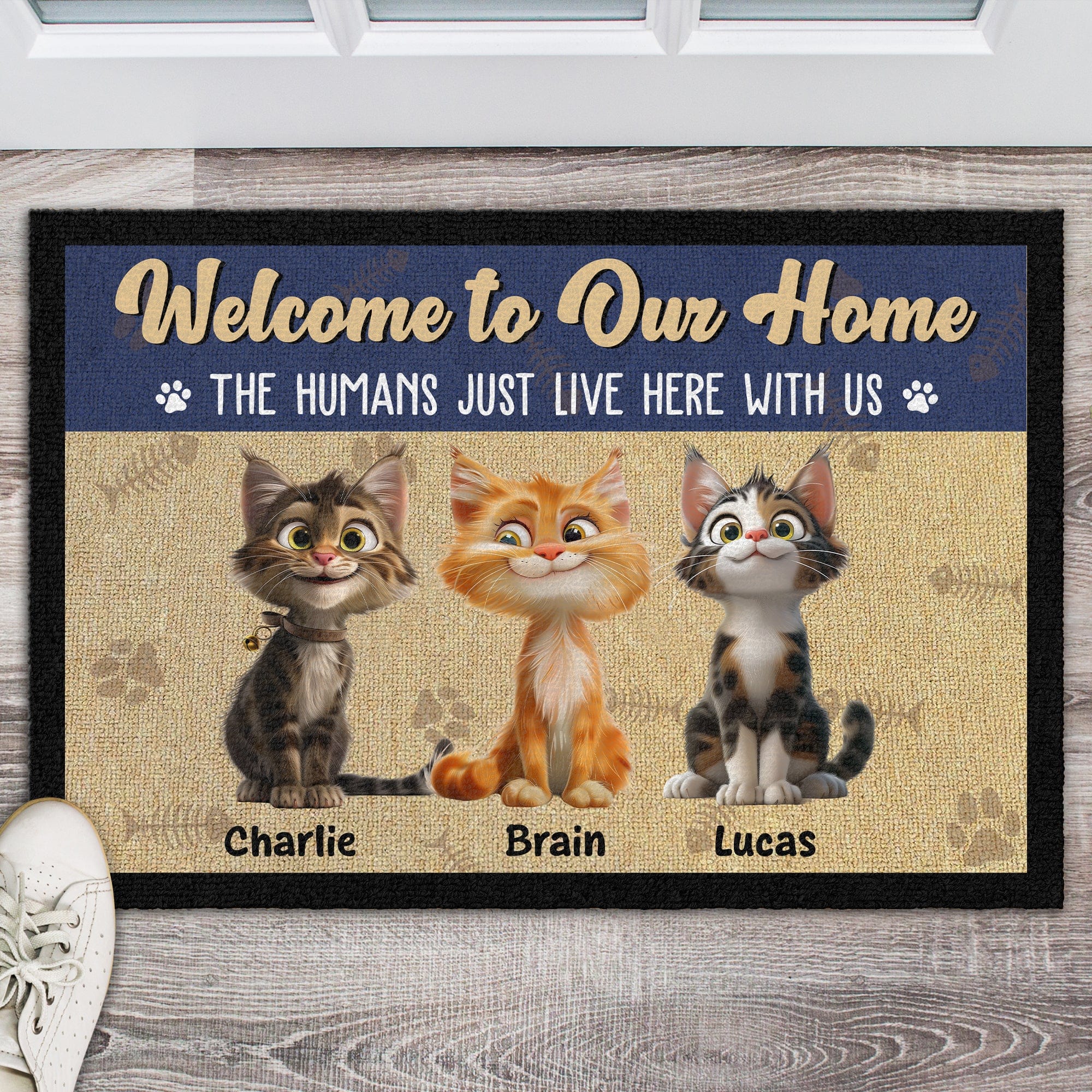 GeckoCustom Welcome To Our Home, The Humans Just Live Here With Us Personalized Doormat Cat Lovers Gift CH07 895242