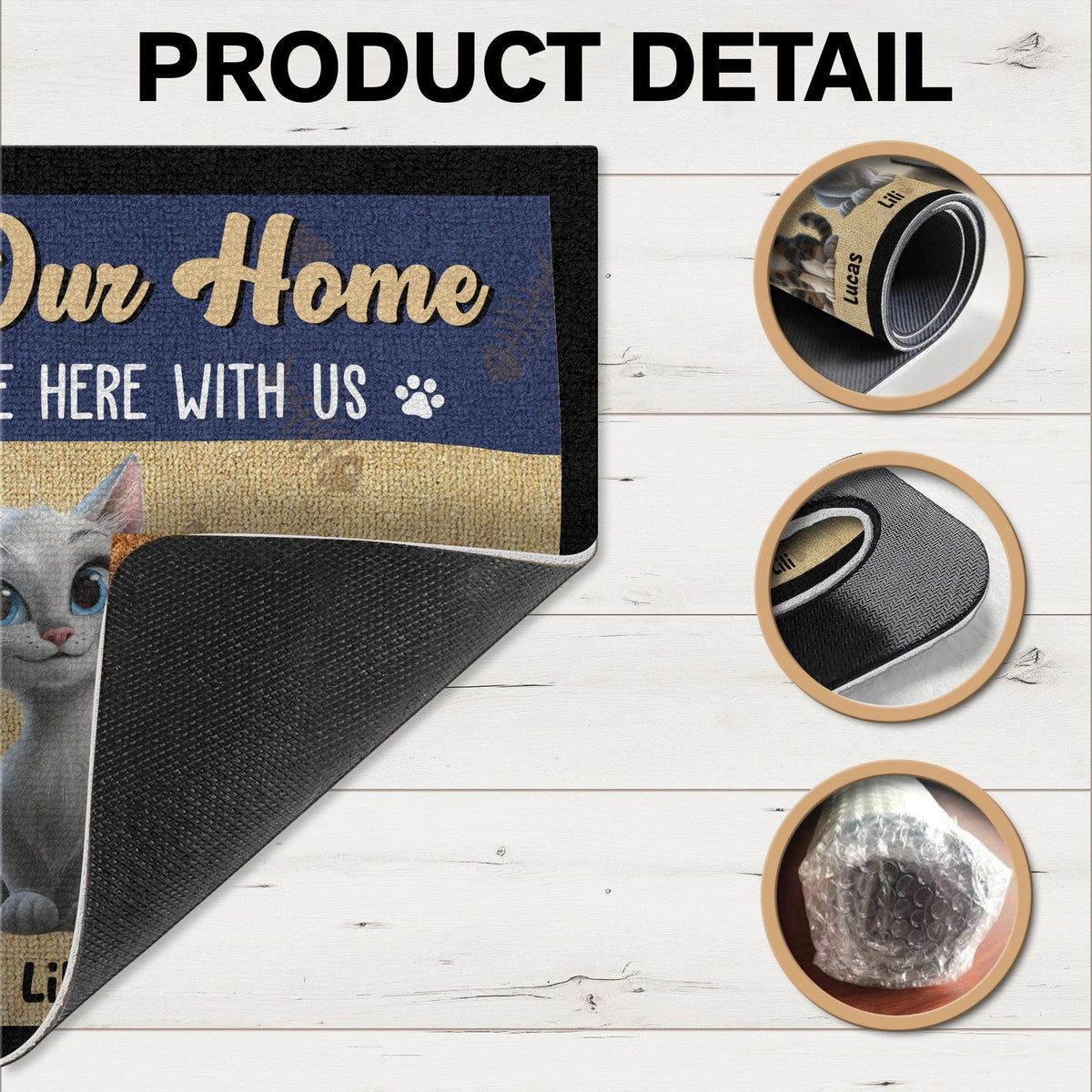 GeckoCustom Welcome To Our Home, The Humans Just Live Here With Us Personalized Doormat Cat Lovers Gift CH07 895242