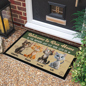 GeckoCustom Welcome To Our Home, The Humans Just Live Here With Us Personalized Doormat Cat Lovers Gift CH07 895242