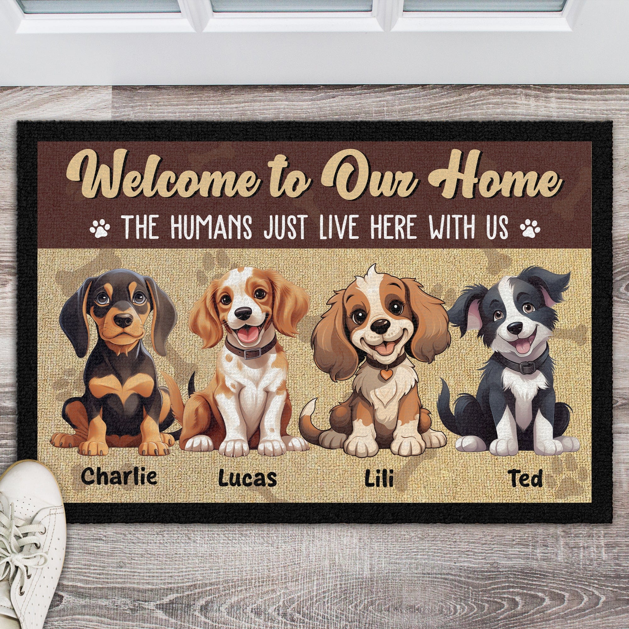 GeckoCustom Welcome To Our Home, The Humans Just Live Here With Us Personalized Doormat Dog Lovers Gift CH07 895244