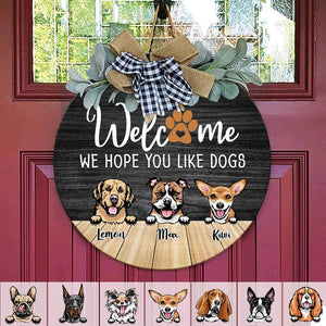 GeckoCustom Welcome We Hope You Like Dog Wood Door Sign, Front Door Wreath, DA199 889546