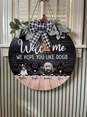 GeckoCustom Welcome We Hope You Like Dog Wood Door Sign, Front Door Wreath, DA199 889546