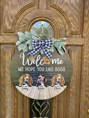 GeckoCustom Welcome We Hope You Like Dog Wood Door Sign, Front Door Wreath, DA199 889546