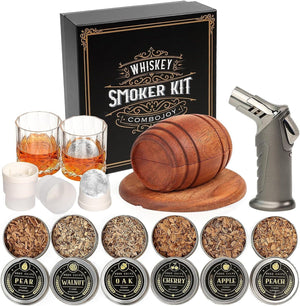 GeckoCustom Whiskey Smoker Kit with Torch - 6 Flavors Wood Chips, 2 Glasses, 2 Ice Ball Molds - Cocktail Smoker Infuser Kit, Old Fashioned Drink Smoker Kit, Birthday Bourbon Whiskey Gifts for Men,Dad(No Butane)