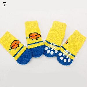 GeckoCustom Winter Warm Dog Socks Cute Cartoon Anti Slip Skid Pet Shoes Socks 4Pcs Soft Breathable Paw Protector for Small Puppy Cat Dogs 7 / S