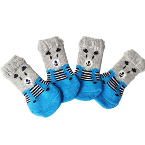 GeckoCustom Winter Warm Dog Socks Cute Cartoon Anti Slip Skid Pet Shoes Socks 4Pcs Soft Breathable Paw Protector for Small Puppy Cat Dogs 26 / S