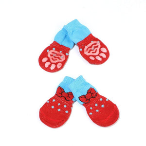 GeckoCustom Winter Warm Dog Socks Cute Cartoon Anti Slip Skid Pet Shoes Socks 4Pcs Soft Breathable Paw Protector for Small Puppy Cat Dogs 14 / S