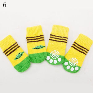 GeckoCustom Winter Warm Dog Socks Cute Cartoon Anti Slip Skid Pet Shoes Socks 4Pcs Soft Breathable Paw Protector for Small Puppy Cat Dogs 6 / S