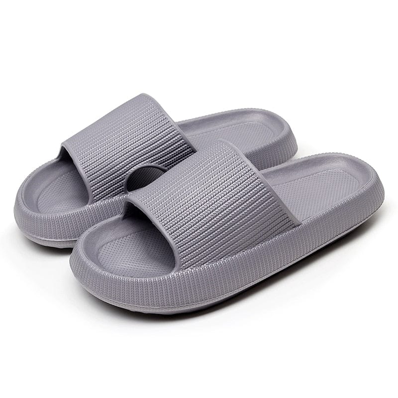 GeckoCustom Women Thick Platform Cloud Slippers Summer Beach Eva Soft Sole Slide Sandals Leisure Men Ladies Indoor Bathroom Anti-slip Shoes gray / 36-37(240mm)