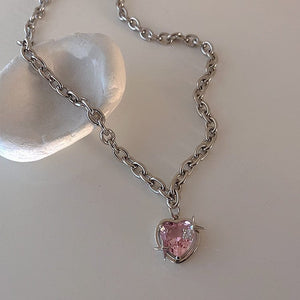 GeckoCustom Y2K Accessories Fashion Peach Heart Water Drop Pendant Necklace Pink Crystal Egirl Sweet Cool Clavicle Chain Aesthetic Jewelry 1