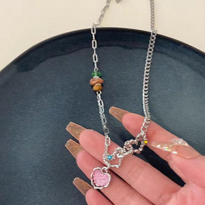 GeckoCustom Y2K Accessories Fashion Peach Heart Water Drop Pendant Necklace Pink Crystal Egirl Sweet Cool Clavicle Chain Aesthetic Jewelry 35