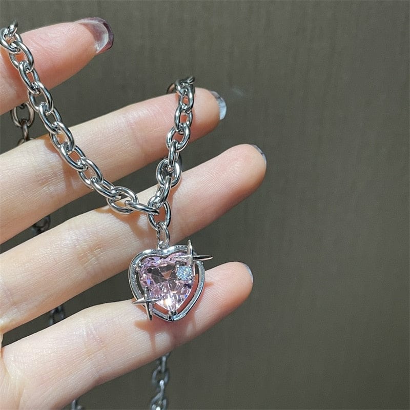 GeckoCustom Y2K Accessories Fashion Peach Heart Water Drop Pendant Necklace Pink Crystal Egirl Sweet Cool Clavicle Chain Aesthetic Jewelry