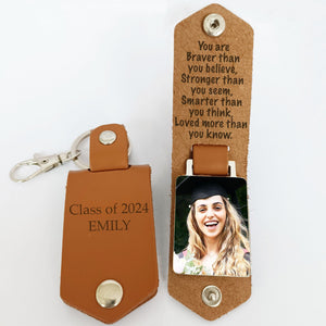 GeckoCustom You Are Braver Than You Believe Graduation Vintage Leather Photo Keychain C257