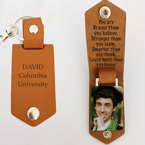 GeckoCustom You Are Braver Than You Believe Graduation Vintage Leather Photo Keychain C257