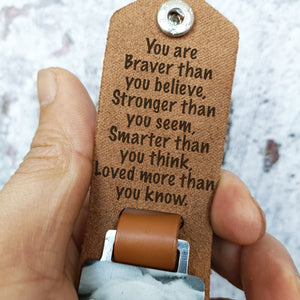 GeckoCustom You Are Braver Than You Believe Graduation Vintage Leather Photo Keychain C257