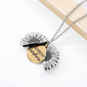 GeckoCustom You Are My Sunshine Open Locket Sunflower Pendant Necklace Boho Jewelry Best Friendship Gifts Bff Letter Necklace Collier Silver Color / China