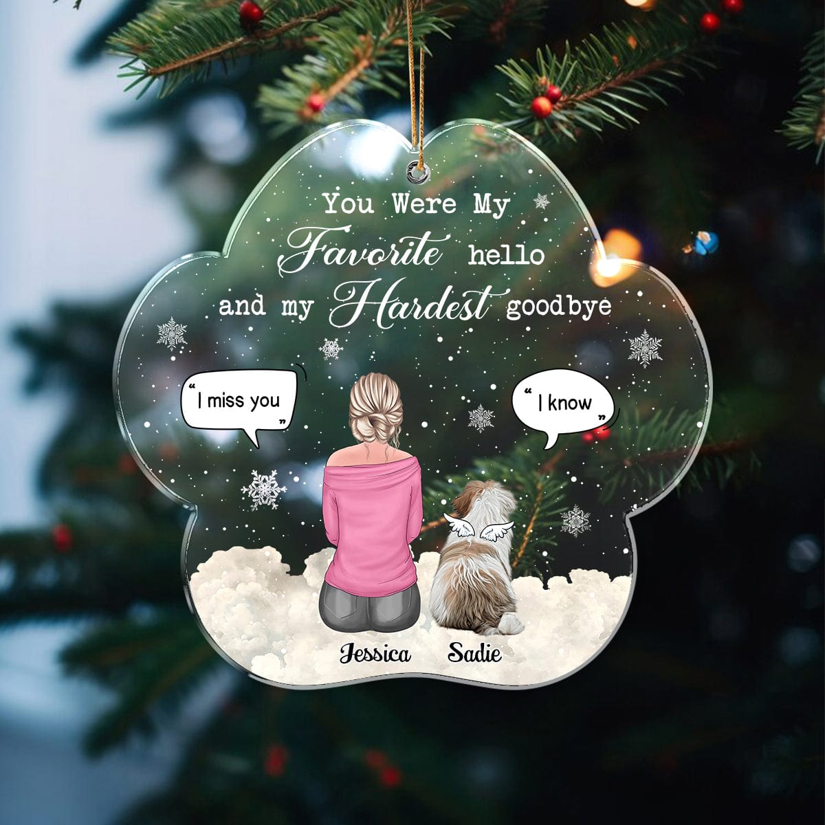 GeckoCustom You Were My Favorite Hello And Hardest Goodbye Christmas Memorial Gift Personalized Custom Shaped Acrylic Ornament HO82 891058