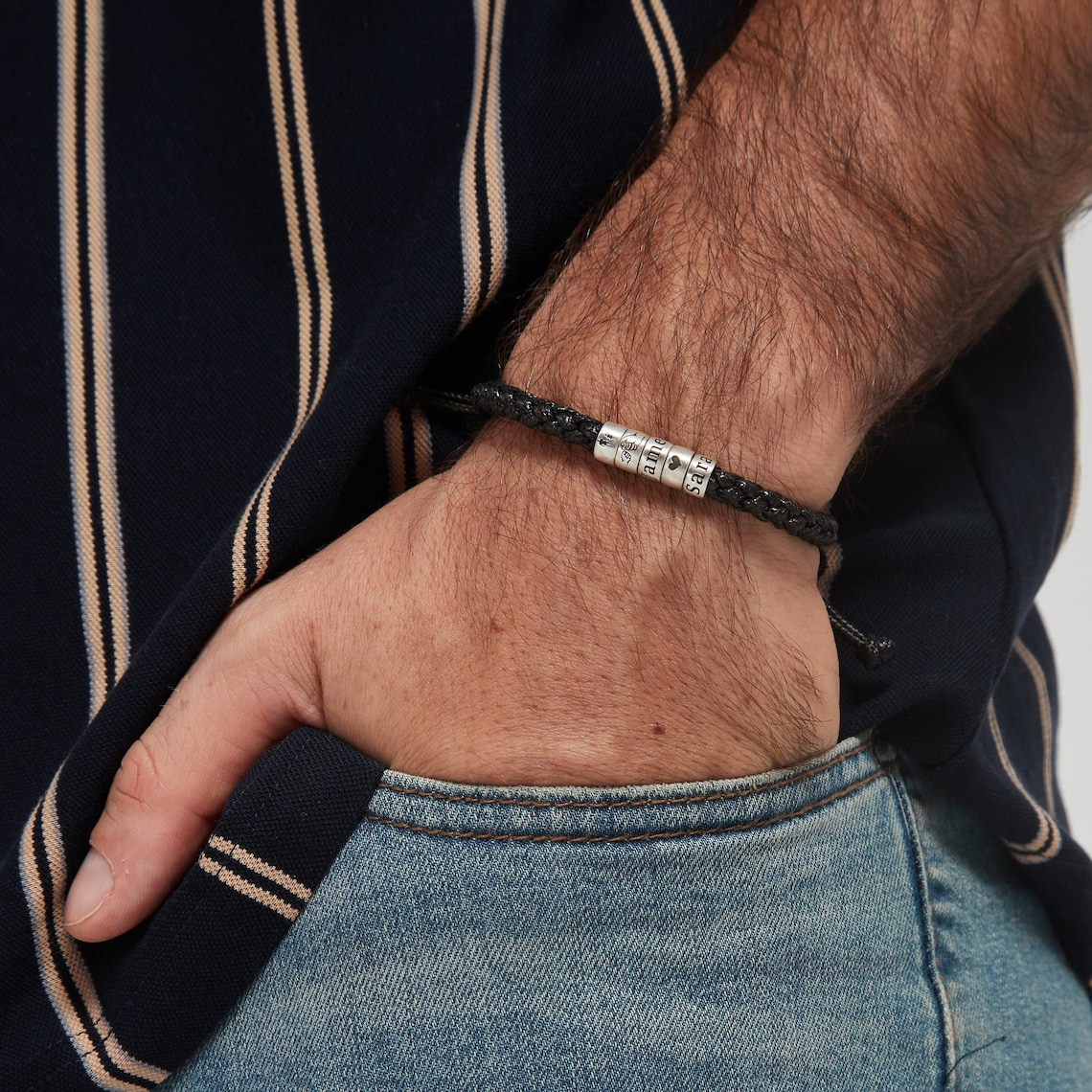Personalized Mens Woven Leather Bracelet, Adjustable Bracelet, Father's Day Gift for Dad Boyfriend Husband TH10 169917