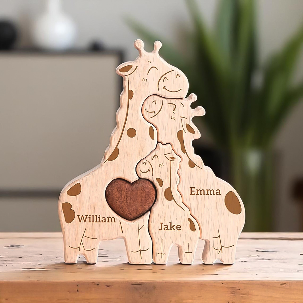 Personalized Giraffe Family Puzzle Personalized Engraved Family Name Puzzle Mother's Day Gift HA75 898886
