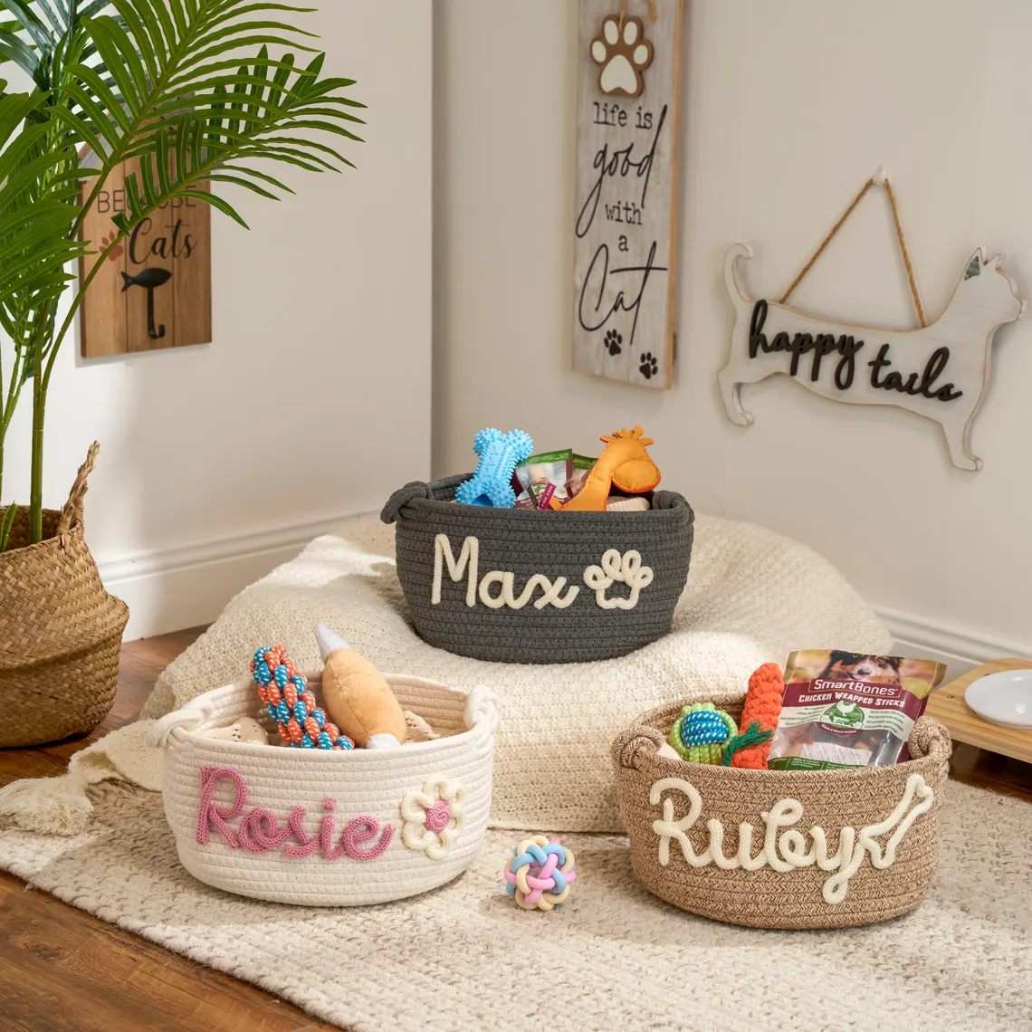 Personalized Pet Toy Basket – Custom Woven Storage Basket With Name TH10 170345