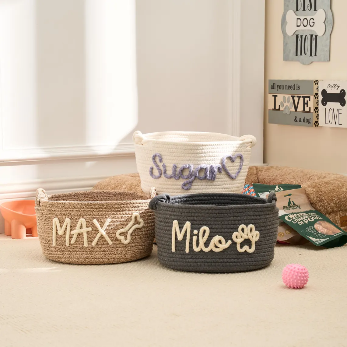 Personalized Pet Toy Basket – Custom Woven Storage Basket With Name TH10 170345
