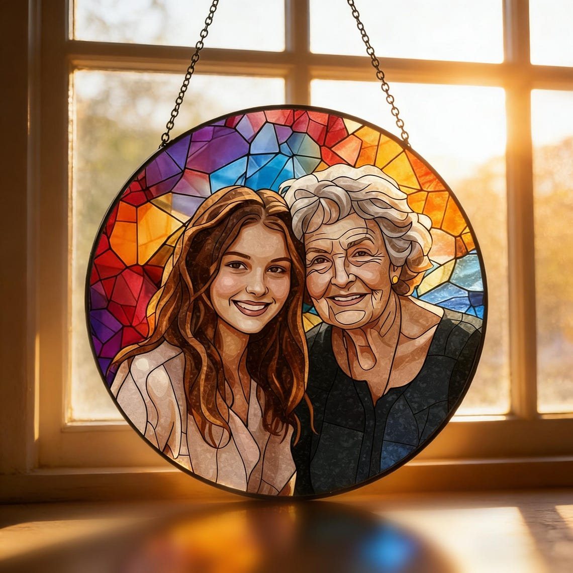 Custom Photo Stained Glass Suncatcher For Family TH10 170905