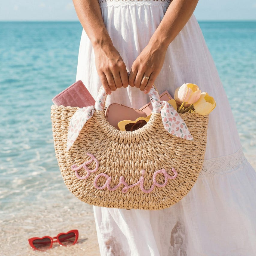 Personalized straw bridesmaid handbag, Bridesmaid Gift, Custom Straw Beach Bag, Bachelorette Gift, Wedding Party Gifts TH10 170511