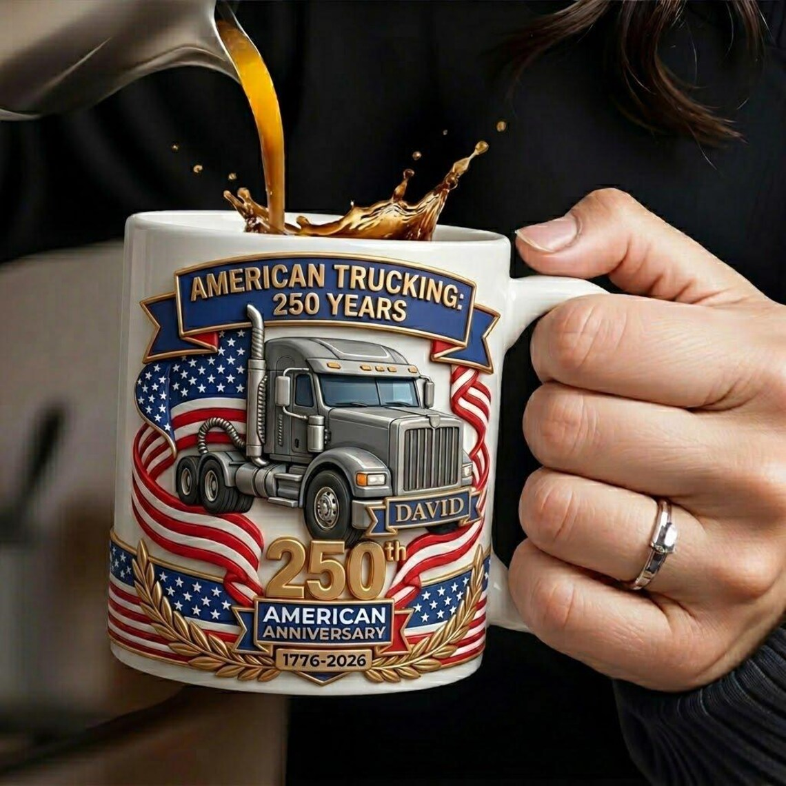 Personalized Name American Trucking 250th Anniversary Semi Truck Mug TH10 169793
