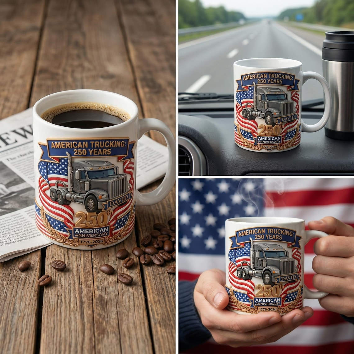 Personalized Name American Trucking 250th Anniversary Semi Truck Mug TH10 169793