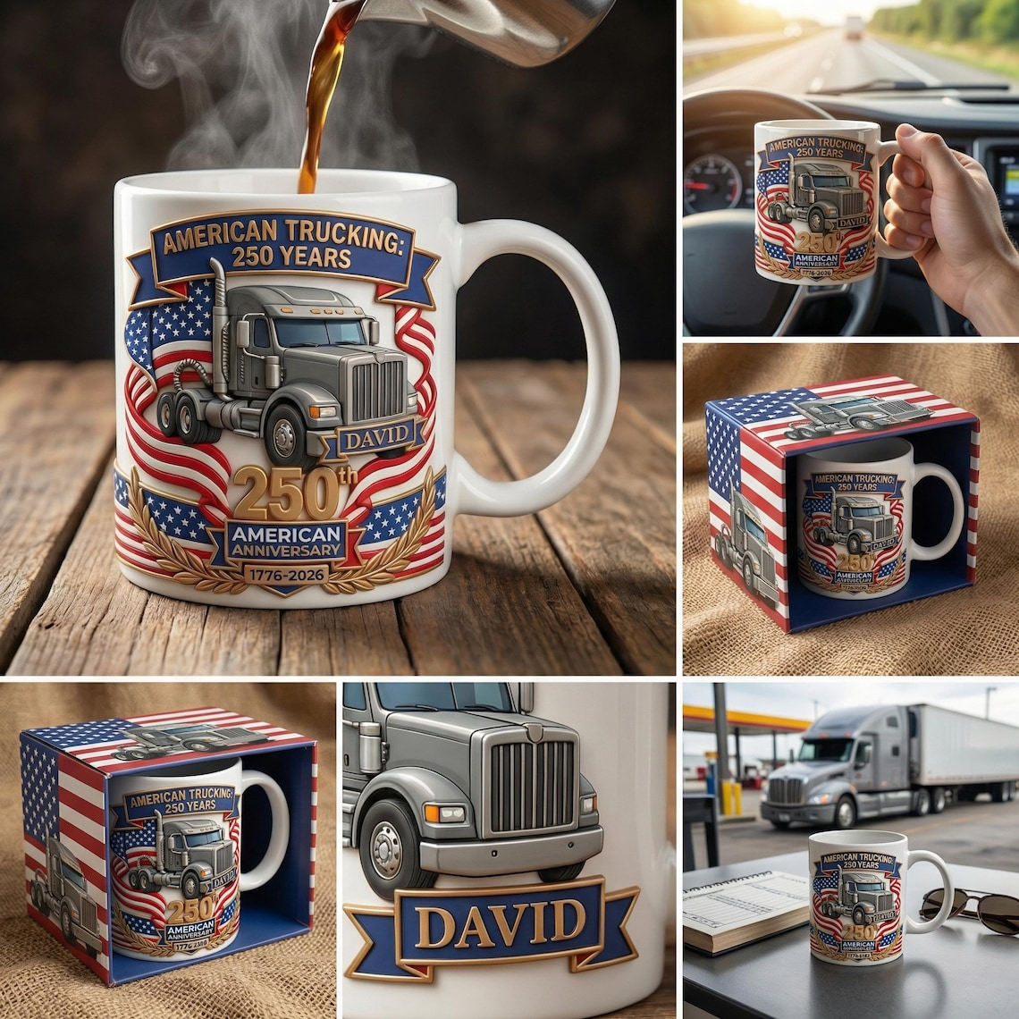 Personalized Name American Trucking 250th Anniversary Semi Truck Mug TH10 169793