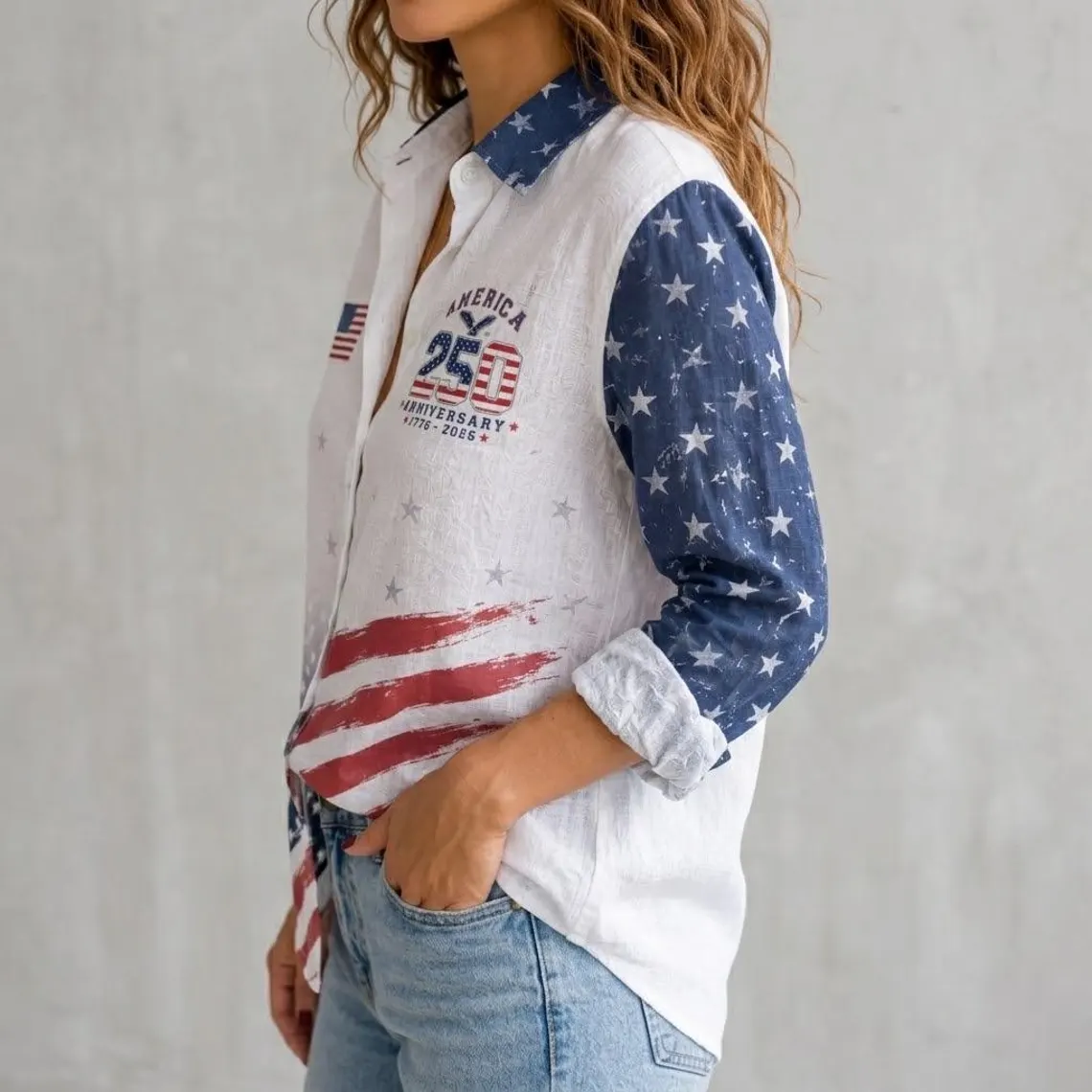 America 250th Anniversar, Patriotic USA Flag, Semiquincentennial, USA 1776-2026 Women Blouse TH10 170115