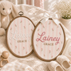 Personalized Pink Stripe Baby Name Hoop, Floral Embroidered Nursery Decor TH10 170435
